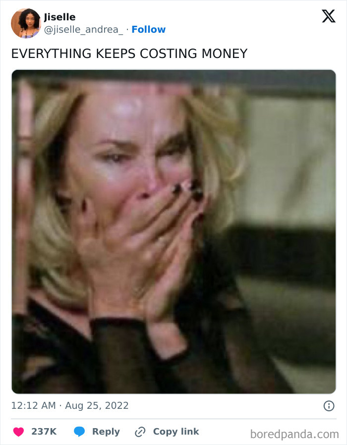 Woman shocked covering her mouth with caption about money expenses growing up