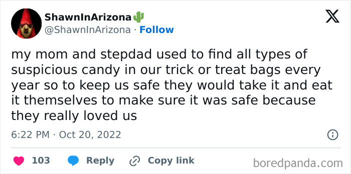 Screenshot of hilarious Halloween tweets about parents taking their kids' candy for safety.