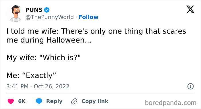 A humorous post with a pun about Halloween scares.