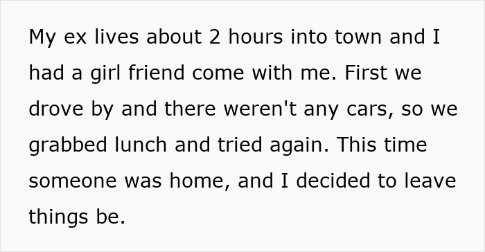 Text describing a two-hour drive to return a family heirloom to an ex-husband's house with a friend Text describing a two-hour drive to return a family heirloom to an ex-husband's house with a friend