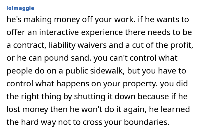 Comment on need for contract and control over paid tours on private property