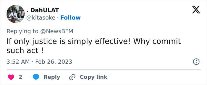 Tweet demanding effective justice against cruel family actions Tweet demanding effective justice against cruel family actions