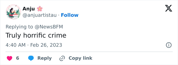 Tweet calling the situation a truly horrific crime Tweet calling the situation a truly horrific crime