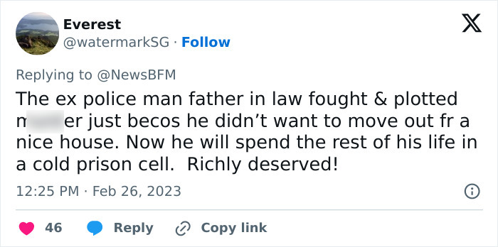 Tweet about ex-police father-in-law plotting m****r over house dispute Tweet about ex-police father-in-law plotting m****r over house dispute
