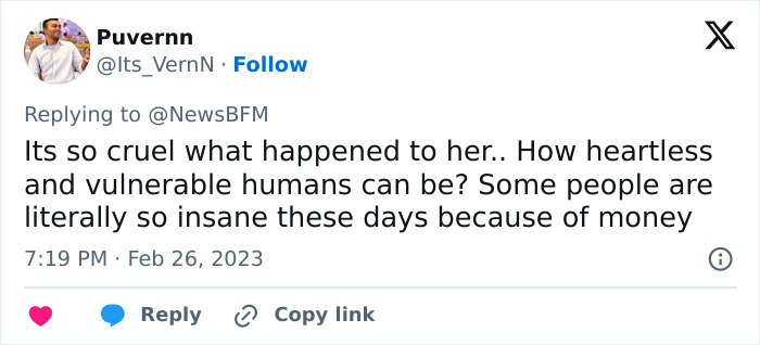 Tweet condemning cruelty and insanity in family plan against woman Tweet condemning cruelty and insanity in family plan against woman