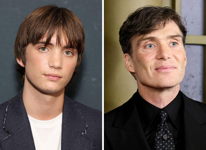 Side-by-side images of Aran Murphy and Cillian Murphy, showing famous nepo babies in Hollywood.