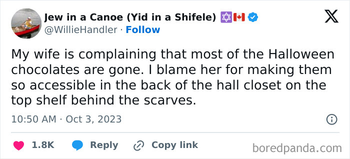 A relatable Halloween tweet about eating hidden chocolate.