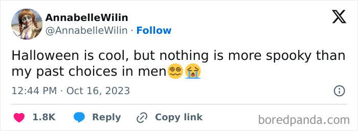 A funny tweet about dating choices being spookier than Halloween.