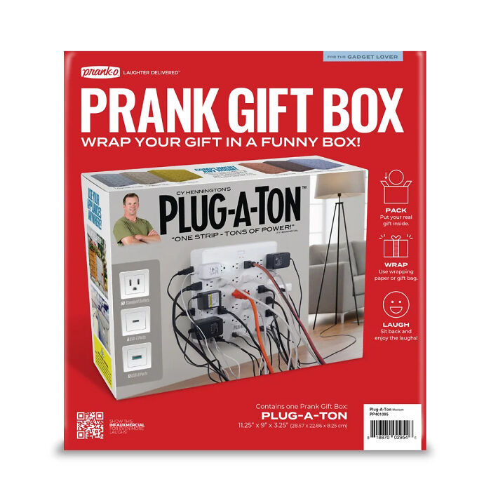Front packaging of a hilarious gift box disguised as a ridiculous fake power strip product Front packaging of a hilarious gift box disguised as a ridiculous fake power strip product