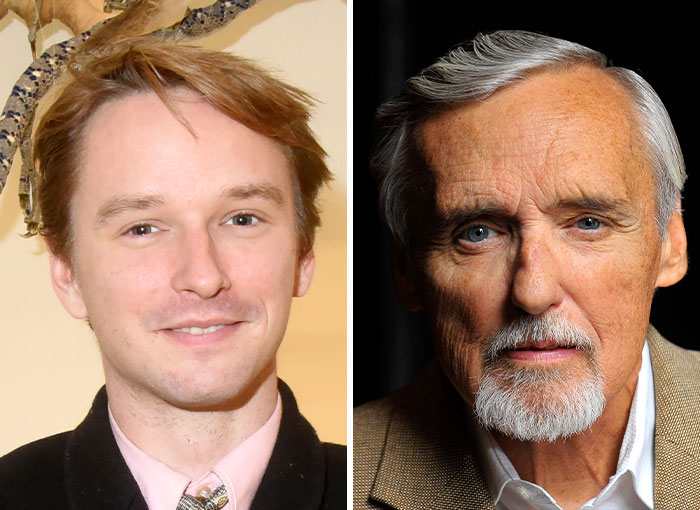 Side-by-side portrait of Tom Hopper and Dennis Hopper, showcasing nepo babies in Hollywood who fly under the radar.