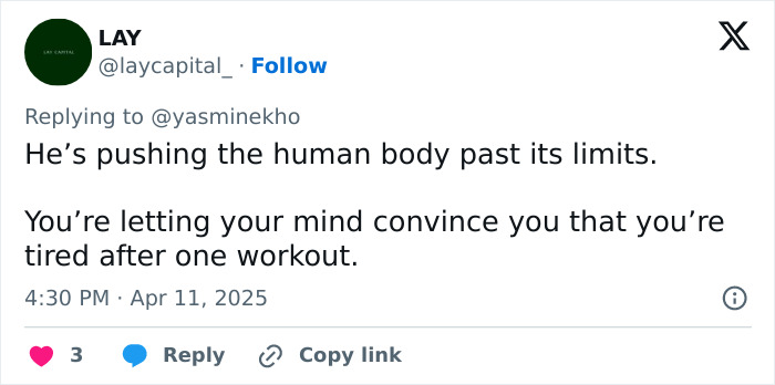 A social media post about pushing human body limits during an extreme swimmer challenge. A social media post about pushing human body limits during an extreme swimmer challenge.