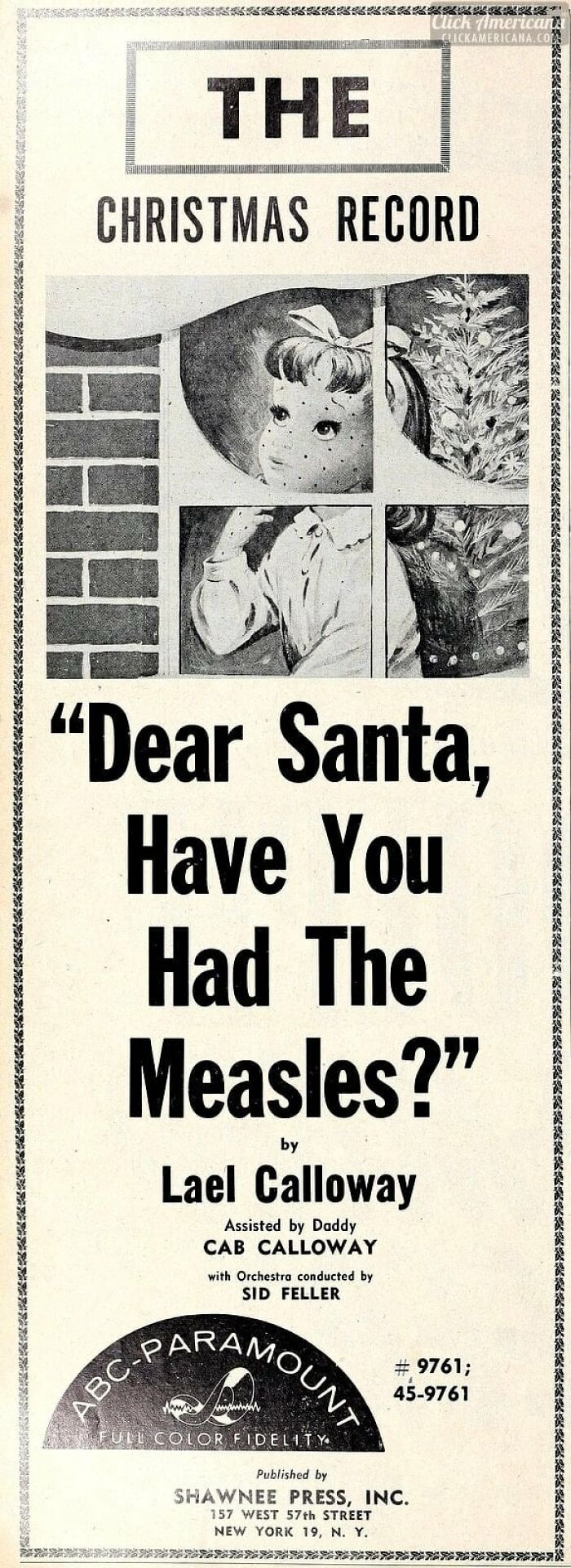 Retro Christmas record ad titled Dear Santa, Have You Had The Measles