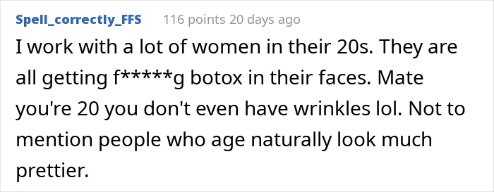 Comment reacting to young adults receiving botox and cosmetic injection treatments. Comment reacting to young adults receiving botox and cosmetic injection treatments.