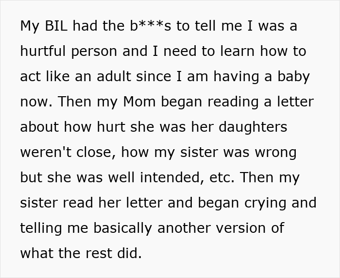 A post detailing family drama and letters read during an intervention involving an ex and sister