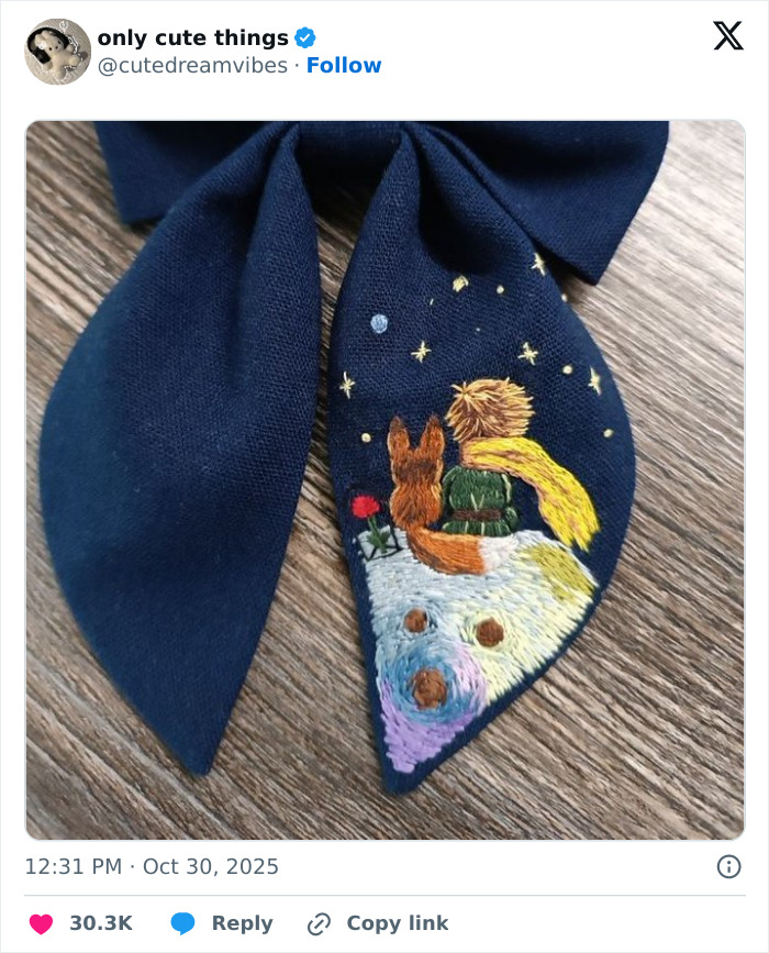 Embroidered Little Prince and fox on fabric showcasing adorable little things