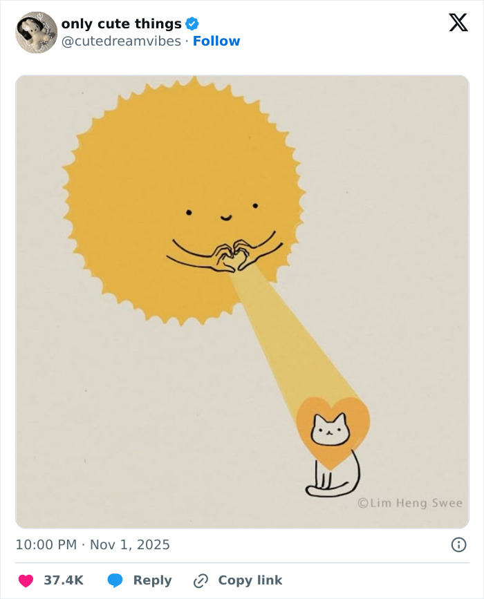 Cute sun showing love light to cat illustration restoring faith in little things