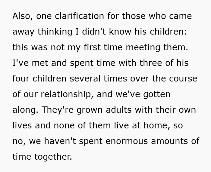 Text clarifying a woman's relationship with a man's children, addressing rumors before a daughter's wedding. Text clarifying a woman's relationship with a man's children, addressing rumors before a daughter's wedding.