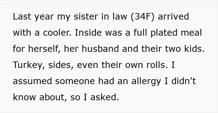 Woman Brings Her Own Food To Thanksgiving Because She Doesn't Trust SIL, Is Shocked At Her Reaction Woman Brings Her Own Food To Thanksgiving Because She Doesn't Trust SIL, Is Shocked At Her Reaction