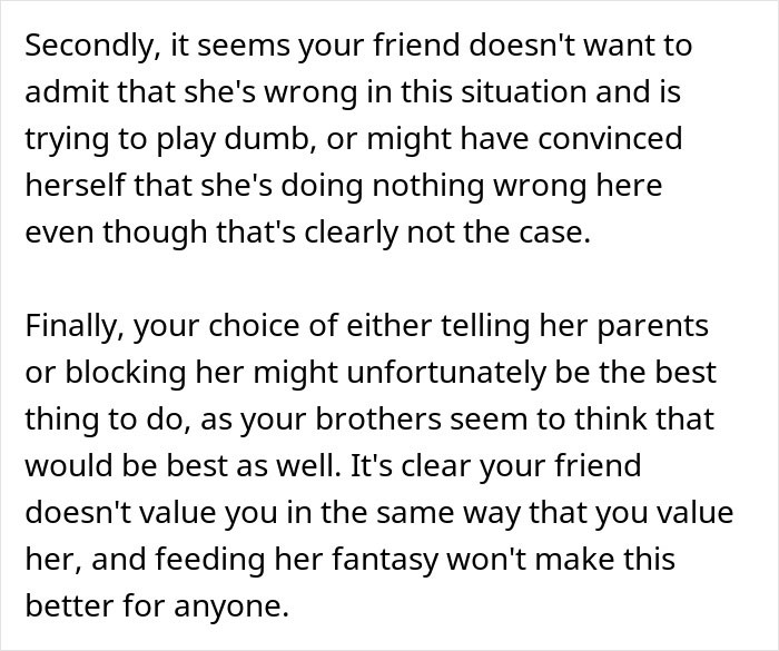 Online comment suggesting confronting friend and setting boundaries Online comment suggesting confronting friend and setting boundaries