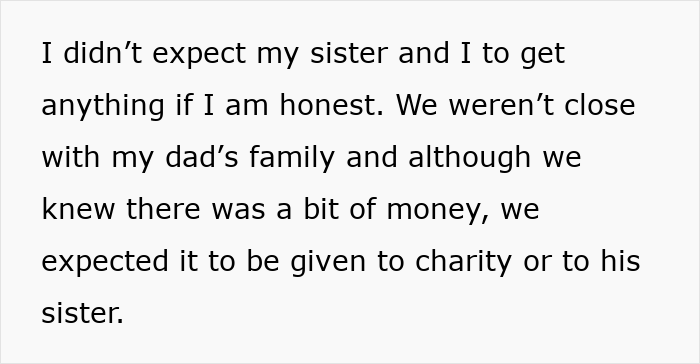 Text post explaining family dynamics regarding a surprise life-changing inheritance. Text post explaining family dynamics regarding a surprise life-changing inheritance.