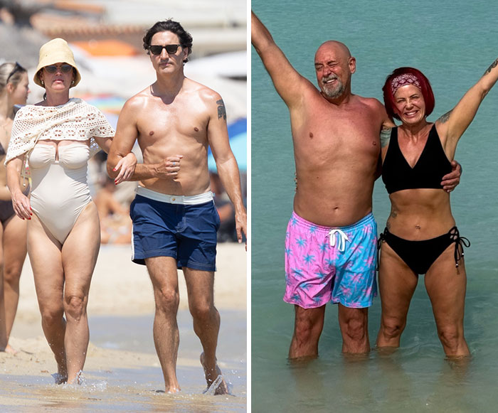 58 years old MAGA influencer and others in swimwear at beach and sea