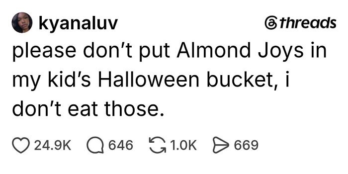 Funny Halloween post about parents taking candy from their kid's trick-or-treat bucket.
