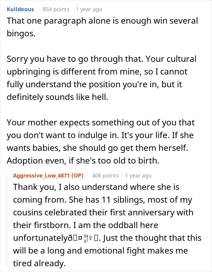 Mom Says There Is "No Point" For Daughter's Life If She's Not Going To Have Kids Mom Says There Is "No Point" For Daughter's Life If She's Not Going To Have Kids