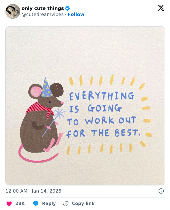 Illustration of a mouse with a magic wand and positive message