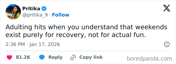 Memes about adulting and weekends being for recovery