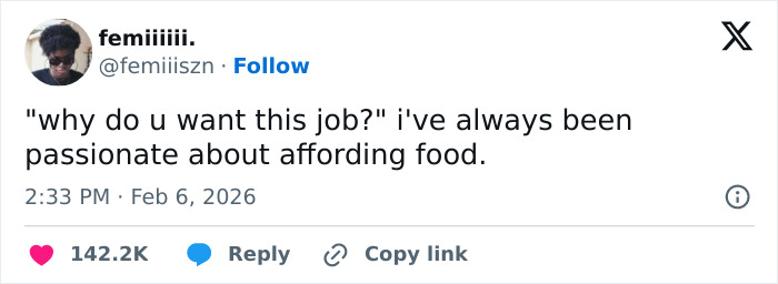 One of the funny work tweets about working solely to afford food.
