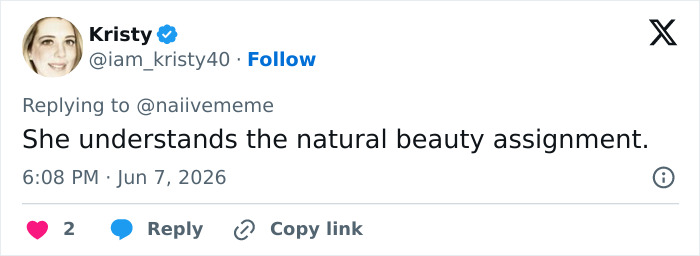 A social media post by Kristy praising Cameron Diaz for her natural beauty.