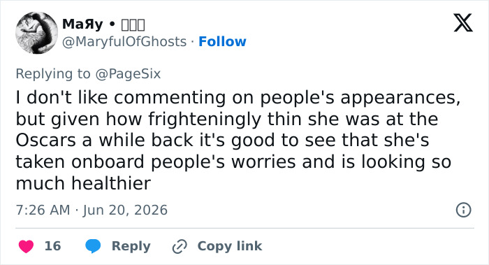 Social media post discussing fan reactions to Kelly Osbourne weight gain and appearance.