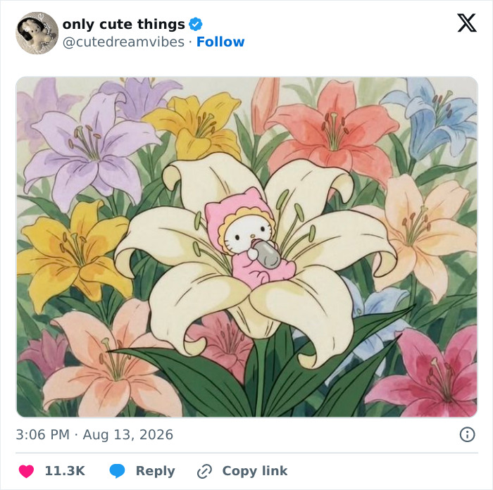 Cute character baby bottle feeding in a lily flower, adorable posts