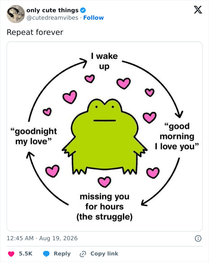 Cute frog comic about missing you and love cycle, adorable posts