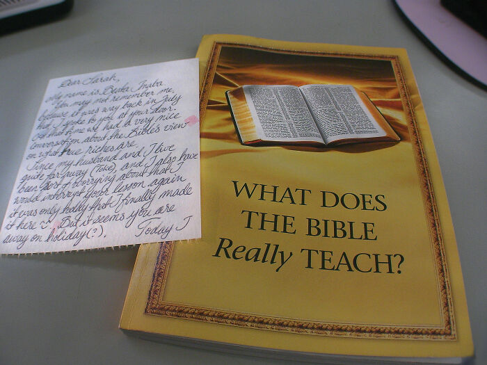 Religious booklet and handwritten note received instead of candy while trick-or-treating.