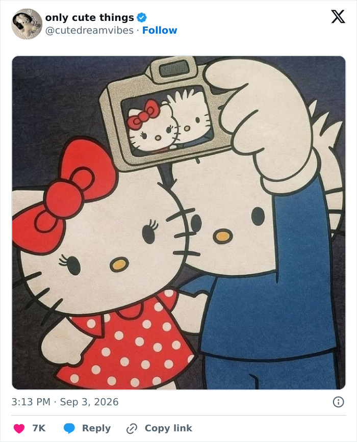 Hello Kitty and friends taking a selfie, adorable posts