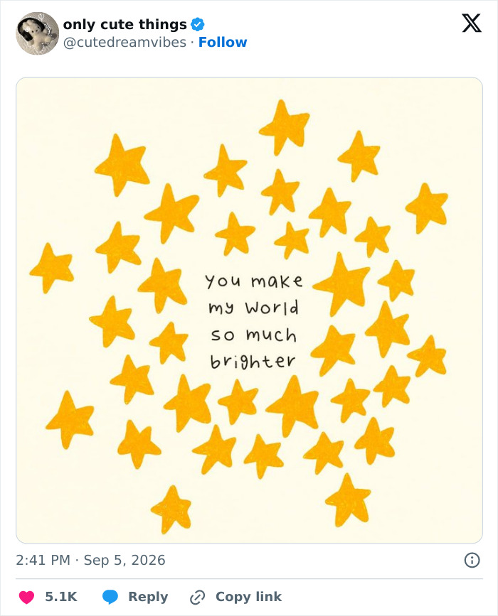 Illustration with yellow stars and text about making the world brighter with adorable posts