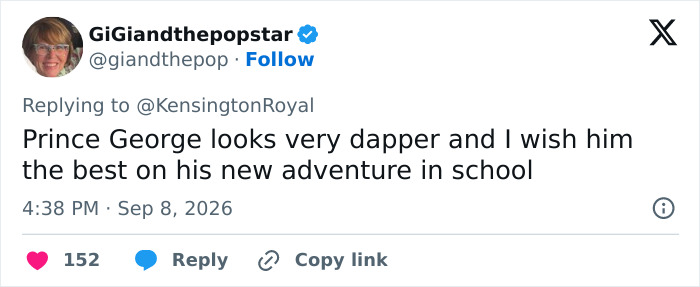 Social media user wishing Prince George well at school with his ordinary name. Social media user wishing Prince George well at school with his ordinary name.