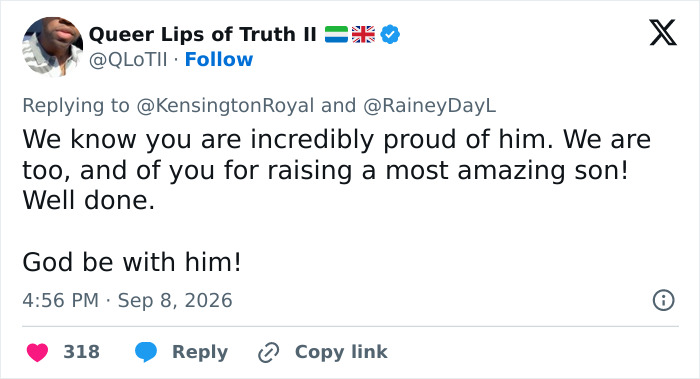 X post from user Queer Lips of Truth II praising Prince George, Princess Charlotte, and Prince Louis. X post from user Queer Lips of Truth II praising Prince George, Princess Charlotte, and Prince Louis.