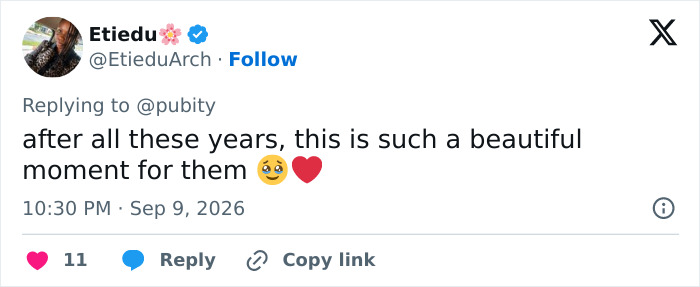 Social media comment celebrating the emotional milestone of the interabled couple’s pregnancy.