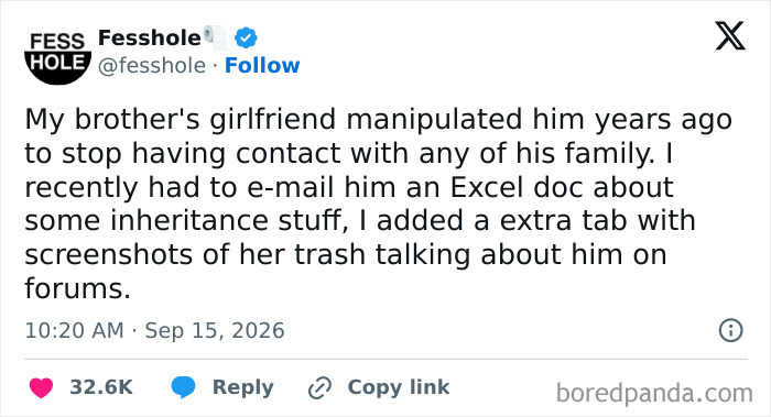 A post sharing anonymous confessions regarding a secret inheritance spreadsheet exposing a family situation.