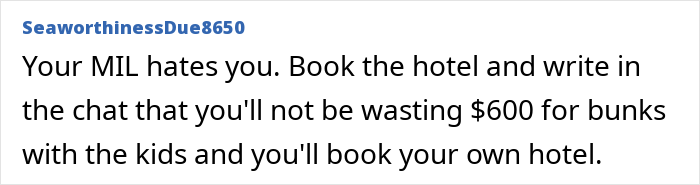 A online comment advising a child-free couple to book a hotel instead of sharing a bunk room. A online comment advising a child-free couple to book a hotel instead of sharing a bunk room.