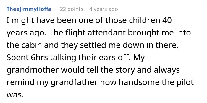 Personal anecdote about a flight attendant comforting a child on a flight years ago. Personal anecdote about a flight attendant comforting a child on a flight years ago.