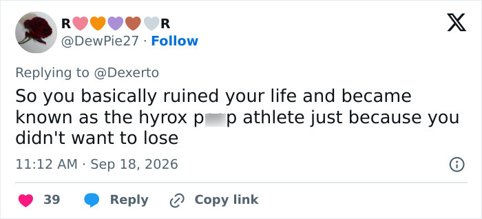 A post containing commentary about a well known HYROX athlete