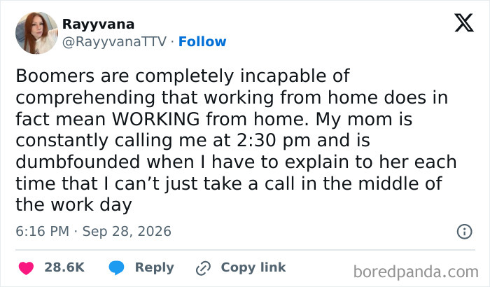 An ironic work tweet about the struggle of working from home with family members.