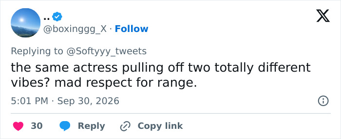 A social media comment praising the Hollywood star for showing impressive range in her breakout role. A social media comment praising the Hollywood star for showing impressive range in her breakout role.