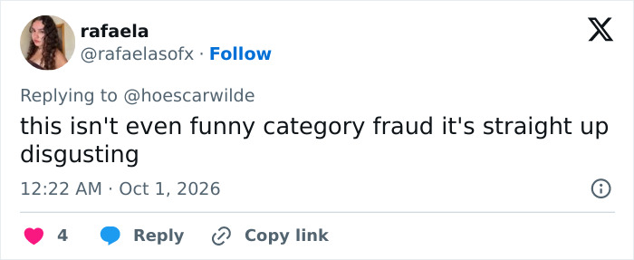 Tweet by @rafaelasofx calling the comedy category fraud disgusting amid Cornell 7 backlash