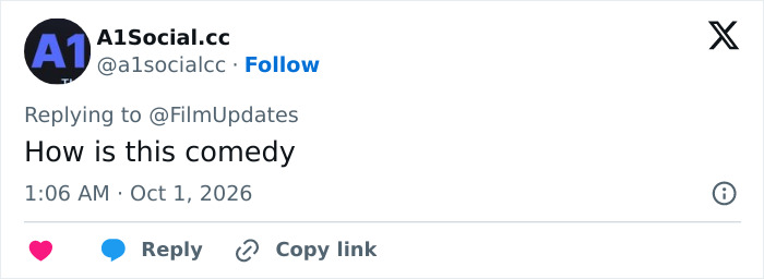 A social media post questioning how a horror hit can be classified as a comedy.