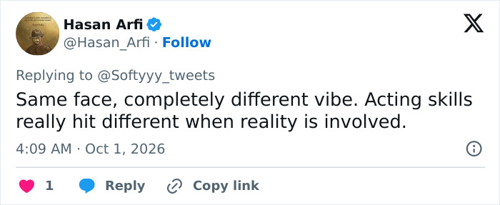 A social media reaction on a Hollywood Star's Real-Life Appearance praising her acting skills. A social media reaction on a Hollywood Star's Real-Life Appearance praising her acting skills.