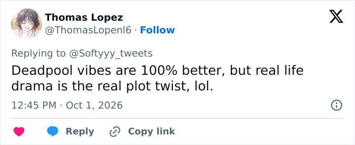 Tweet discussing Deadpool vibes and Hollywood star's real-life appearance Tweet discussing Deadpool vibes and Hollywood star's real-life appearance